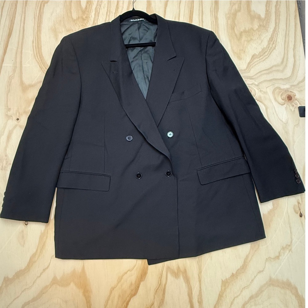 El Corte Ingles Mens Double Breasted Blazer Black Super Kid Mohair Wool Spain